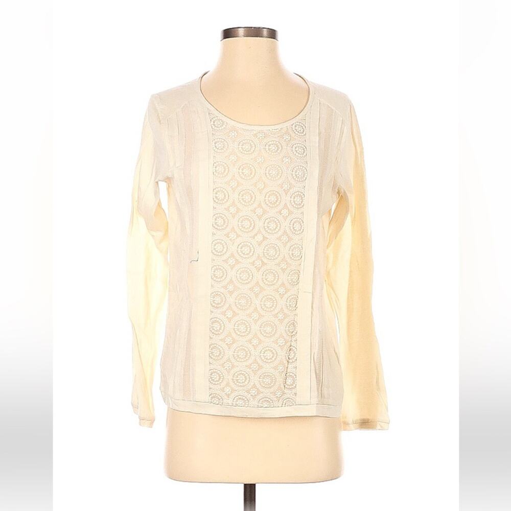 Yerse embroidery and mesh cotton long sleeved blouse, xs T1 NWT
